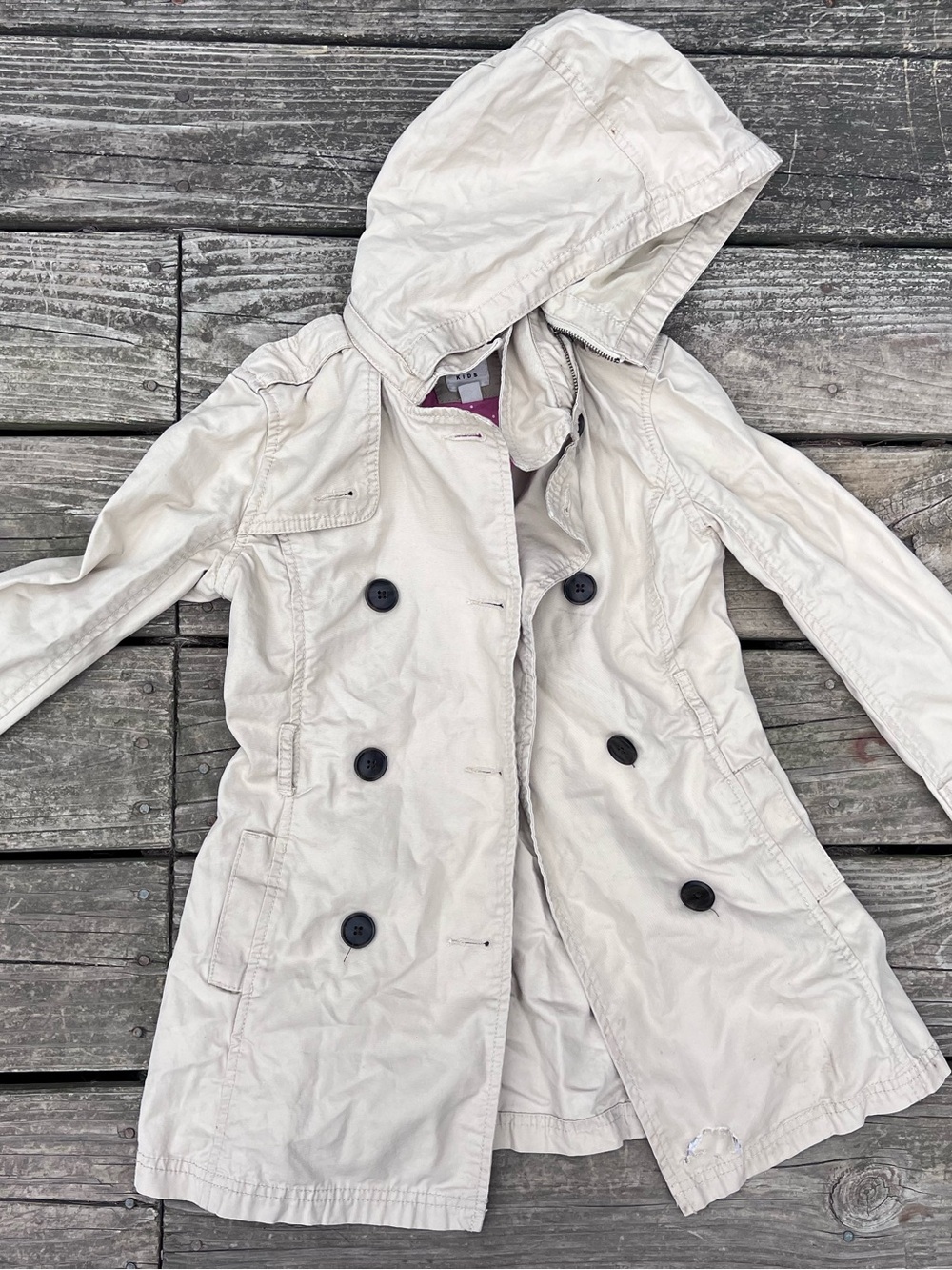 Gap Kids Hooded Double-Breasted Trench Coat in Off-White size small